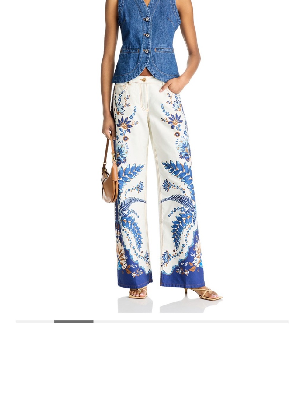 Farm Rio Wide-Leg Floral Print Pants in White and Blue